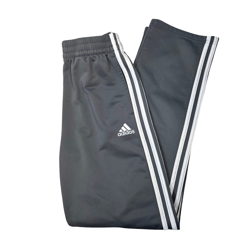 Adidas Youth Boys Grey White 3-Stripes Track Pants Size L 14/16 Athletic Sweats